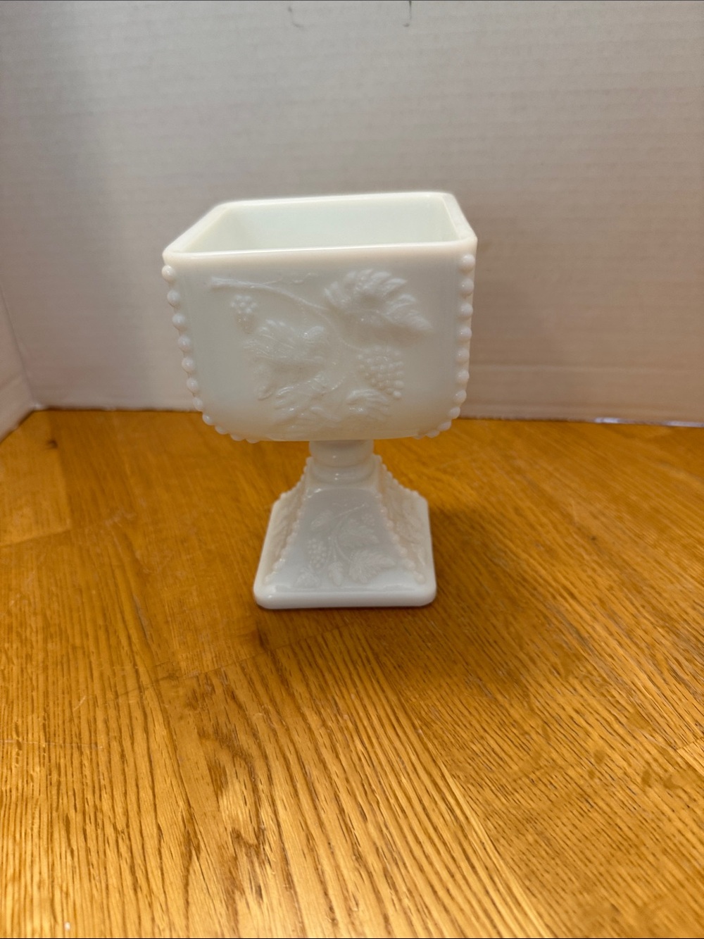 Westmoreland White Milk Glass Pedestal Compote with Grape Motif